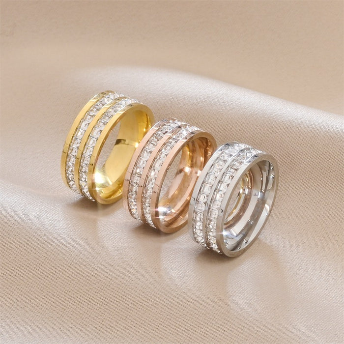Bagues en strass à la mode pour femmes, bague en acier inoxydable