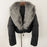 Manteau Court Épais en Duvet avec Col en Fourrure de Renard