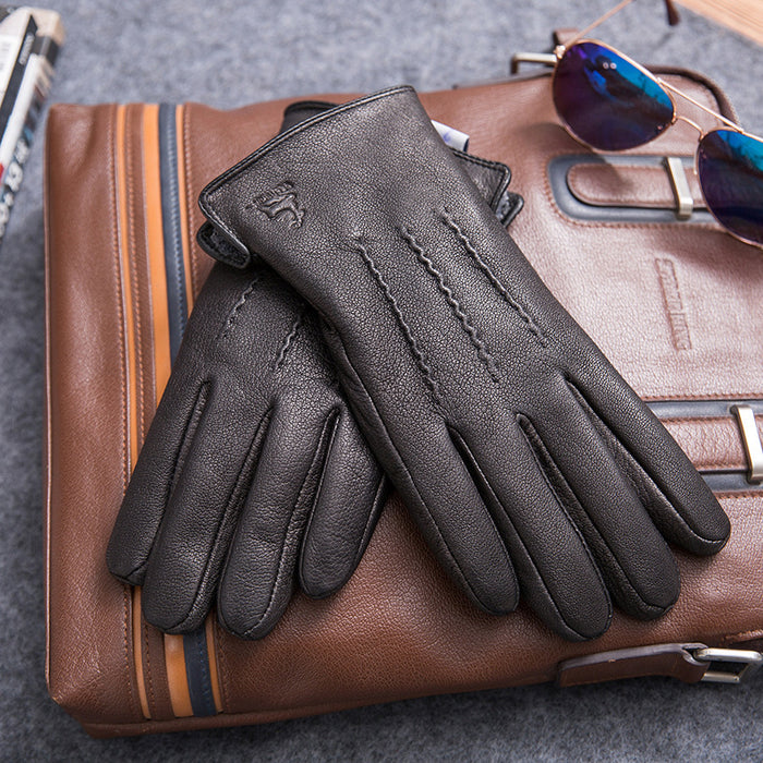 Thick Faux Leather Motorcycle Glove with Fleece Lining