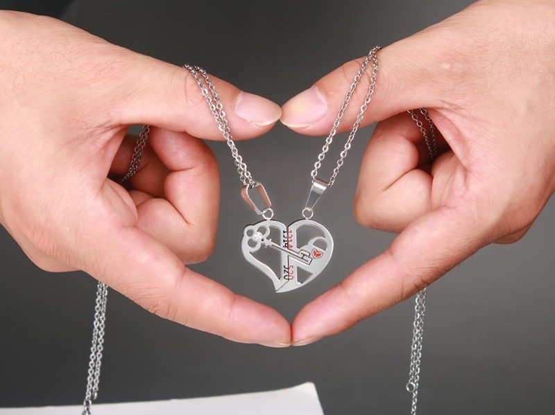 Ensemble de colliers avec pendentif d'amour, cadeaux de saint-valentin, chaîne en acier inoxydable