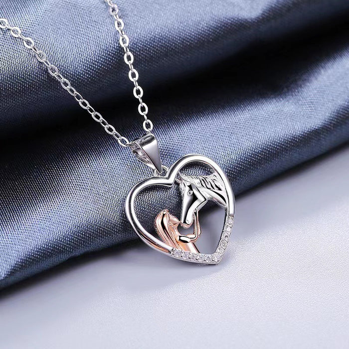 Collier coeur de séparation de couleur fille et cheval, collier clavicule élégant européen et américain, pendentif cadeau de saint valentin