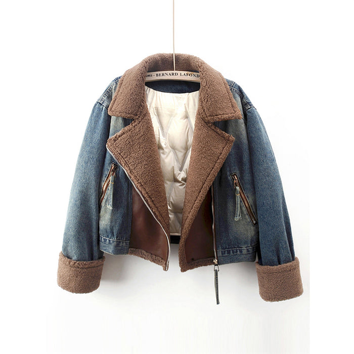 Veste en Jean avec Doublure en Laine d'Agneau pour Femmes