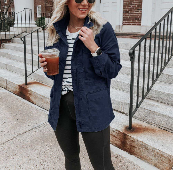 Veste Femme à Zip avec Poches - Couleur Unie
