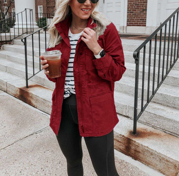Veste Femme à Zip avec Poches - Couleur Unie