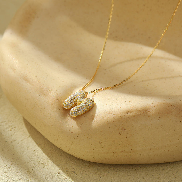Pendentif lettre bulle en acier inoxydable, bijoux de personnalité épais pour femmes, ballon en Zircon, colliers de 26 lettres