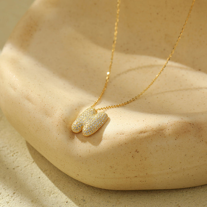 Pendentif lettre bulle en acier inoxydable, bijoux de personnalité épais pour femmes, ballon en Zircon, colliers de 26 lettres