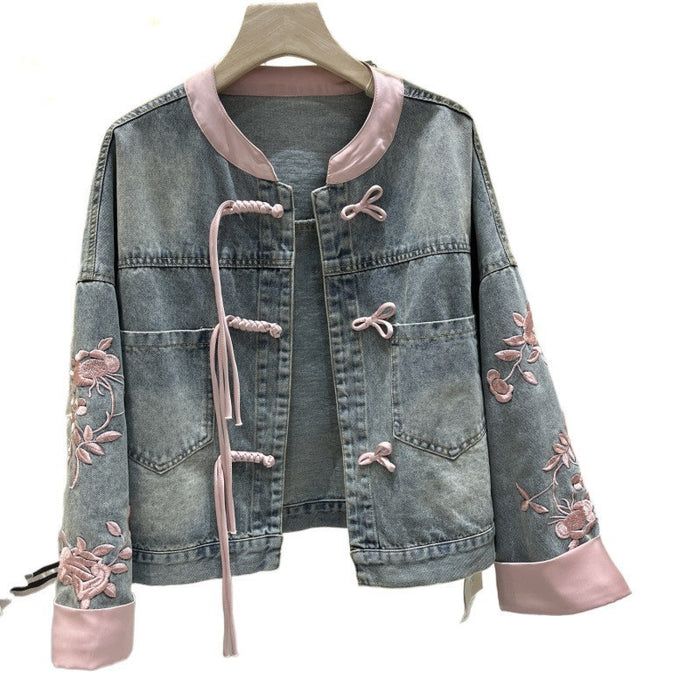 Manteau en Jean Vintage à Boucle en Fausse Double Pièce