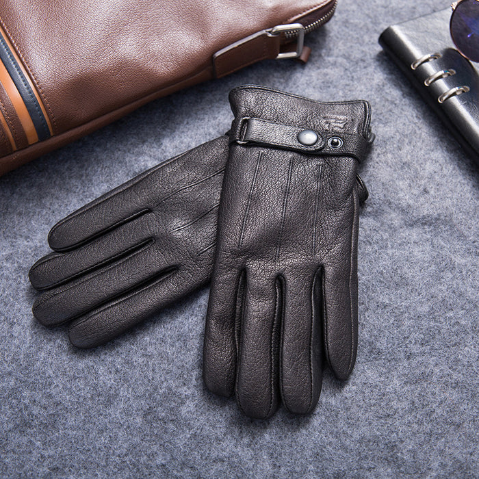 Thick Faux Leather Motorcycle Glove with Fleece Lining