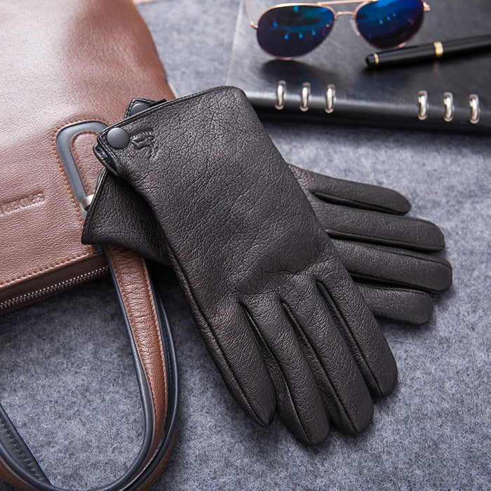 Thick Faux Leather Motorcycle Glove with Fleece Lining